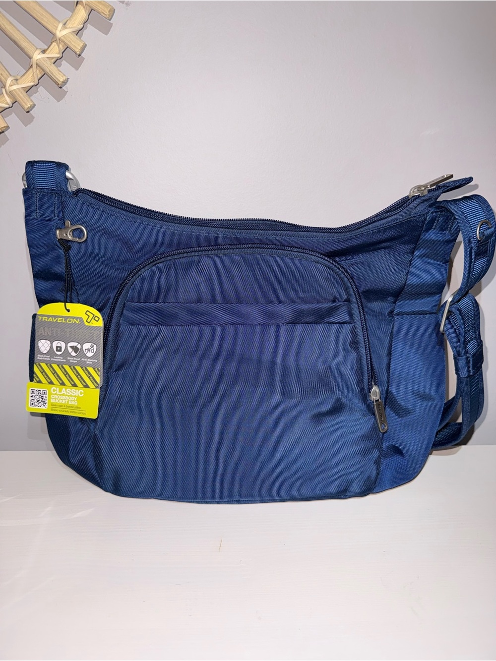 NWT Travelon Anti-Theft Classic Crossbody Bucket Bag Midnight Navy Blue